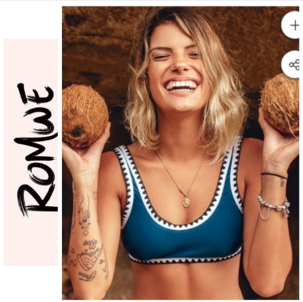 ROMWE Women's Embroidery Triangles Bikini Top . Size L.